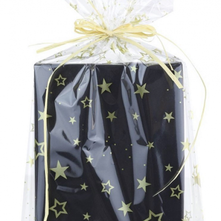 Kalėdiniai permatomi maišeliai su žvaigžutėmis, 10 vnt, 25x20 cm