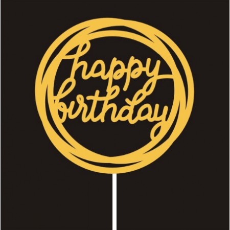 Kūkas piespraudīte "Aplis ar uzrakstu Daudz laimes dzimšanas dienā" - zelta