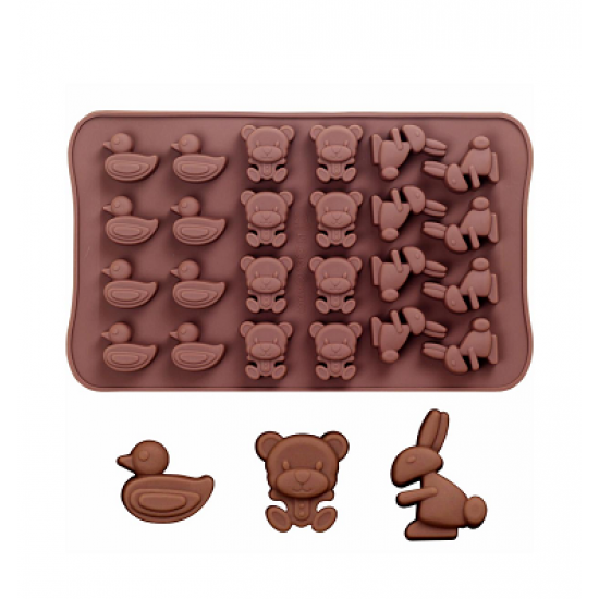 Silikona veidne šokolādēm "Zaķi, pīles, lāči"