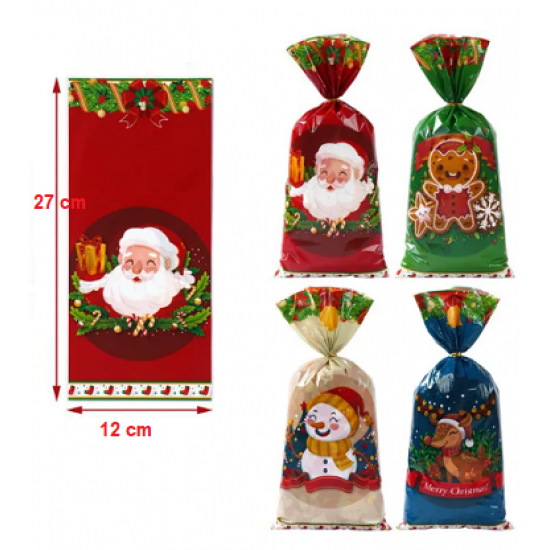 Permatomi maišeliai su raštu Kalėdinis miksas, 10 vnt, 27x12 cm